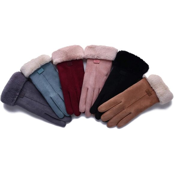 Women's Gray Winter Warm Touch Screen Thick Mittens Lady Outdoor Gloves - Picture 5 of 6